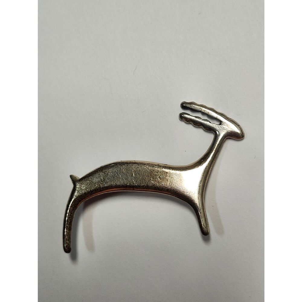 Sterling Silver Antelope Brooch - Minimalist Animal Pin